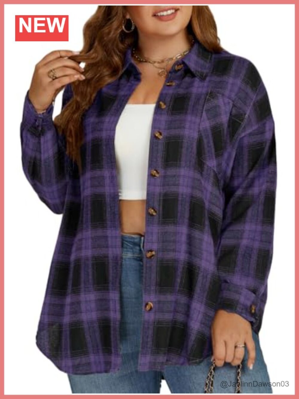 Plus Size Plaid Button Down Shirt Long Sleeve Drop Shoulder Tunic